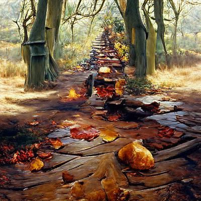 Picturesque Autumn Forest Path in Oil Painting