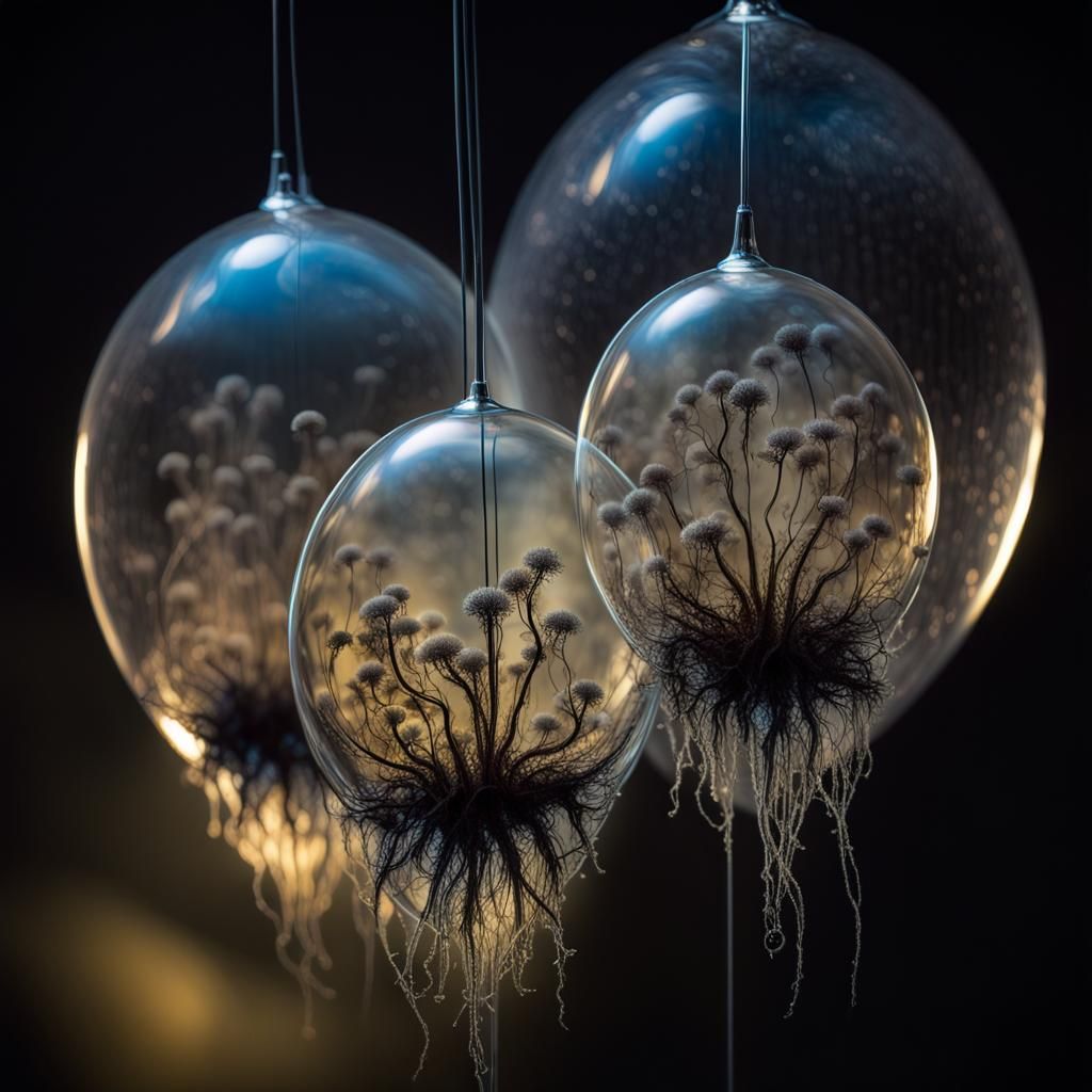 Iridescent Ferrofluid Fungi in Glass Balloons