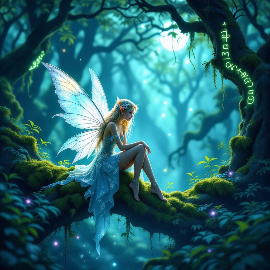 Enchanting Fairy in Bioluminescent Forest
