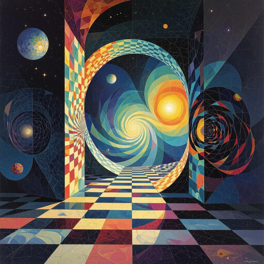 Cosmic Gateway: Surreal Light and Dark Geometries