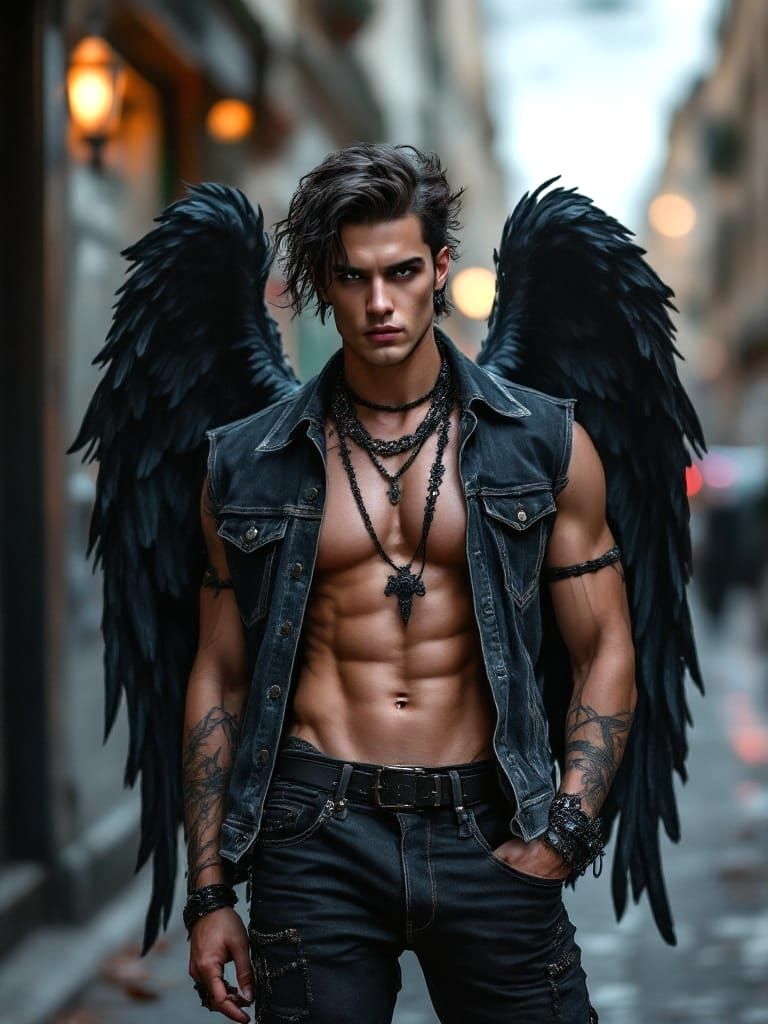 Goth Angel Portrait in Parisian Streetwear Style