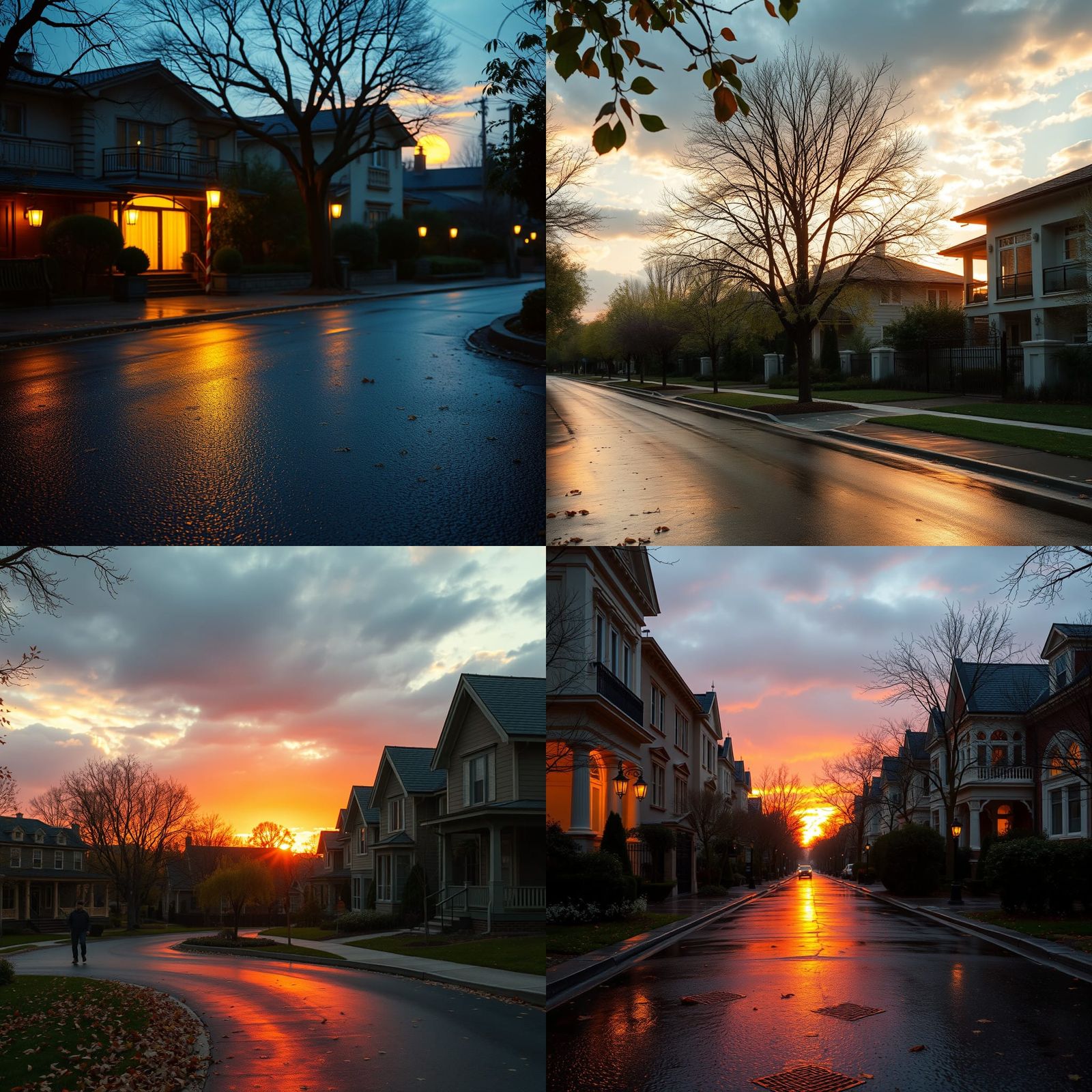 Rainy Spring Day with Orange Sunset, Cinematic Style