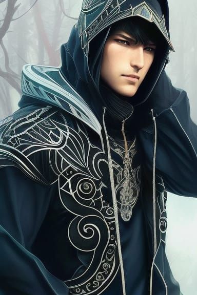 Handsome Man in Hoodie Art Inspired by Final Fantasy
