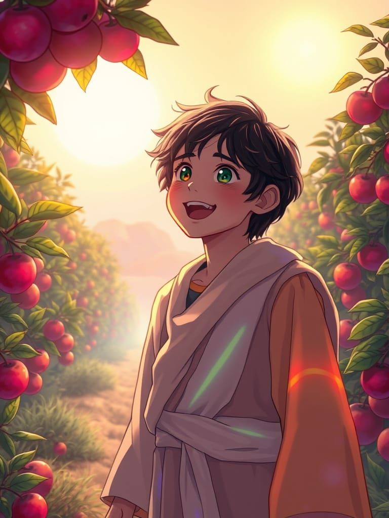 Youthful Jesus in Hyperanime Style Walks Through Ancient Orc...