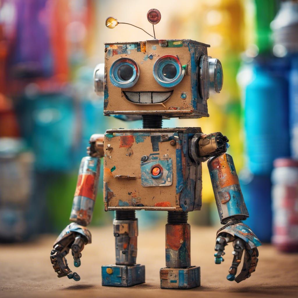 Recycled Robot Toy: Hyperrealistic Concept Art