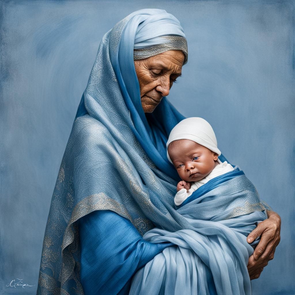 Mother and Newborn Elf in Silk Draping