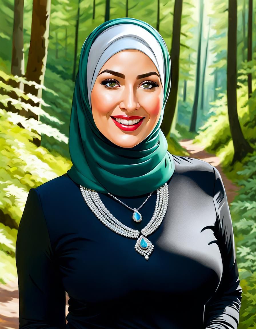 Elegant Woman in Forest: An Oil Painting