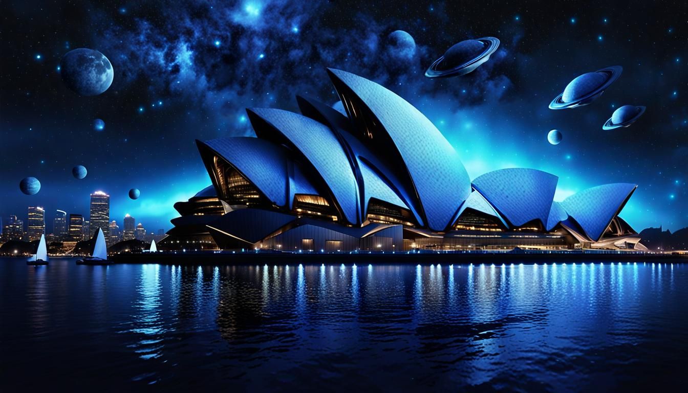 Alien Spaceship Over Sydney Opera House in Sci-Fi Art