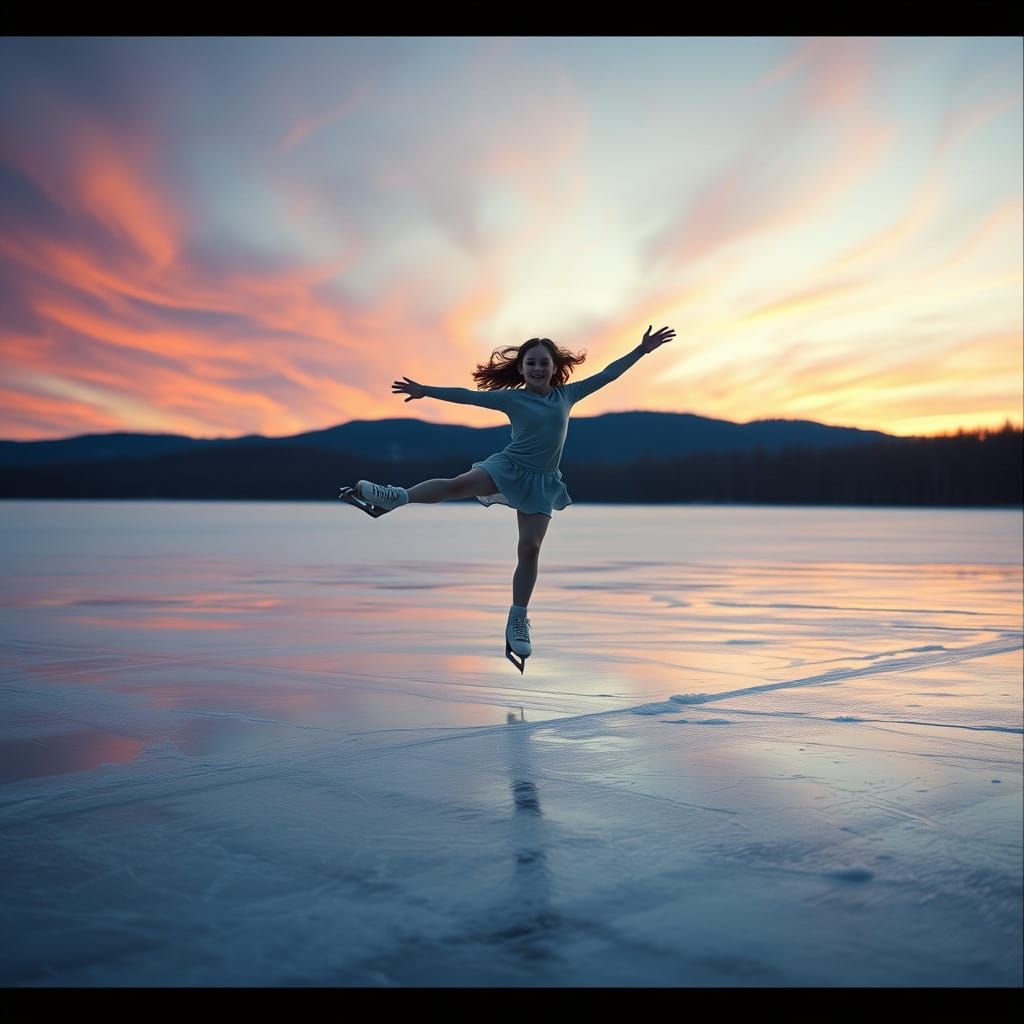 Girl Ice Skating in Cinematic Film Style