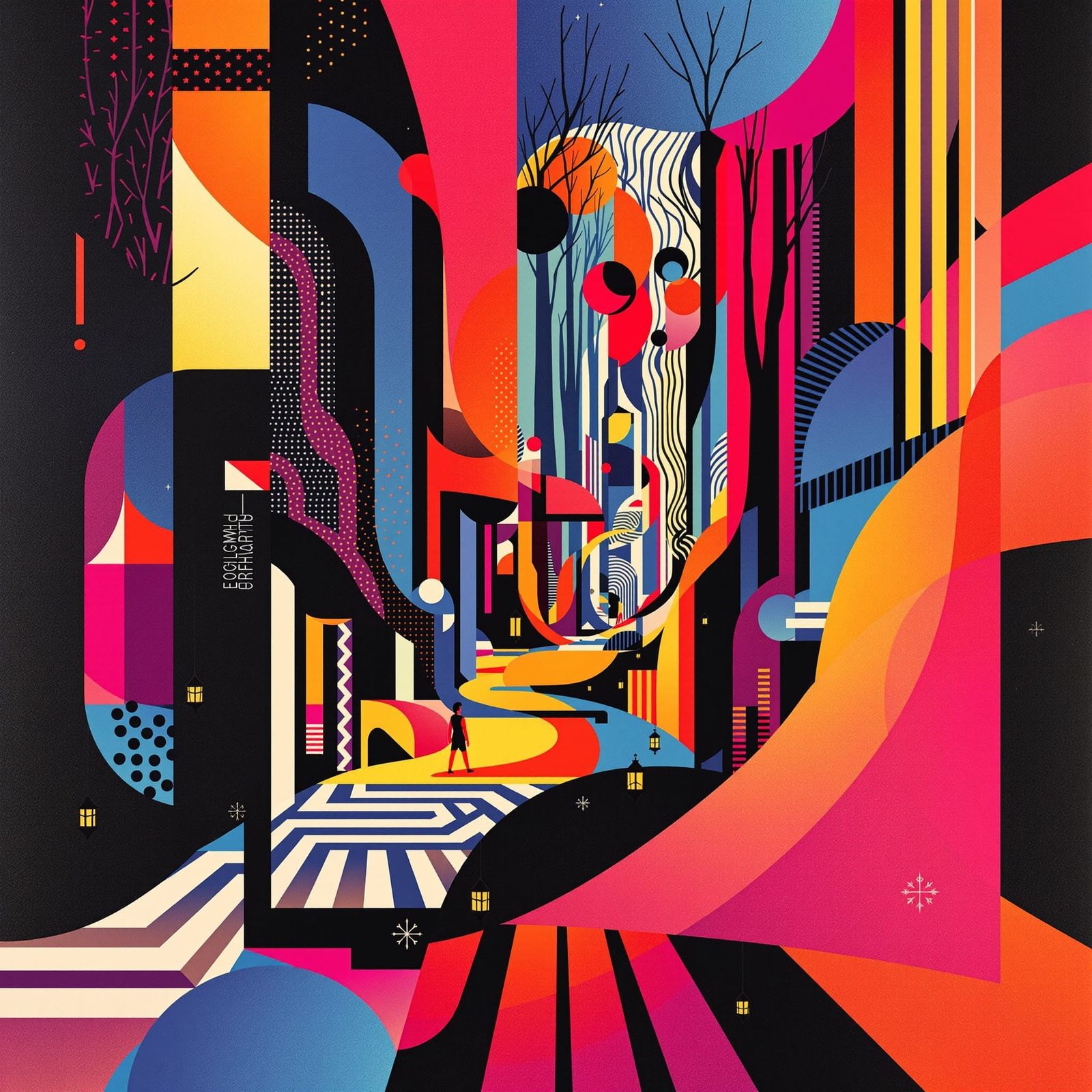 Abstract Optical Illusion with Geometric Shapes