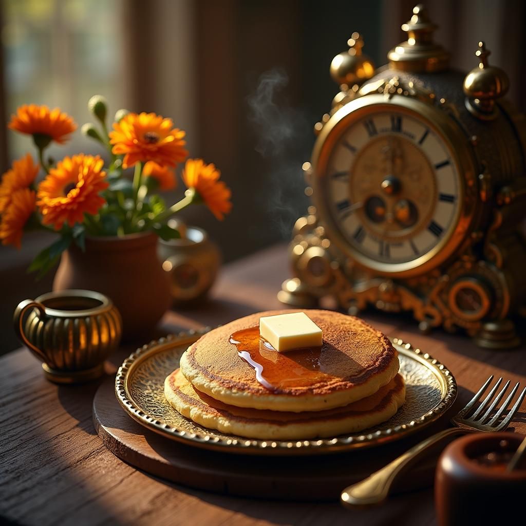 Clockwork Breakfast: Steampunk Pancakes in Golden Light