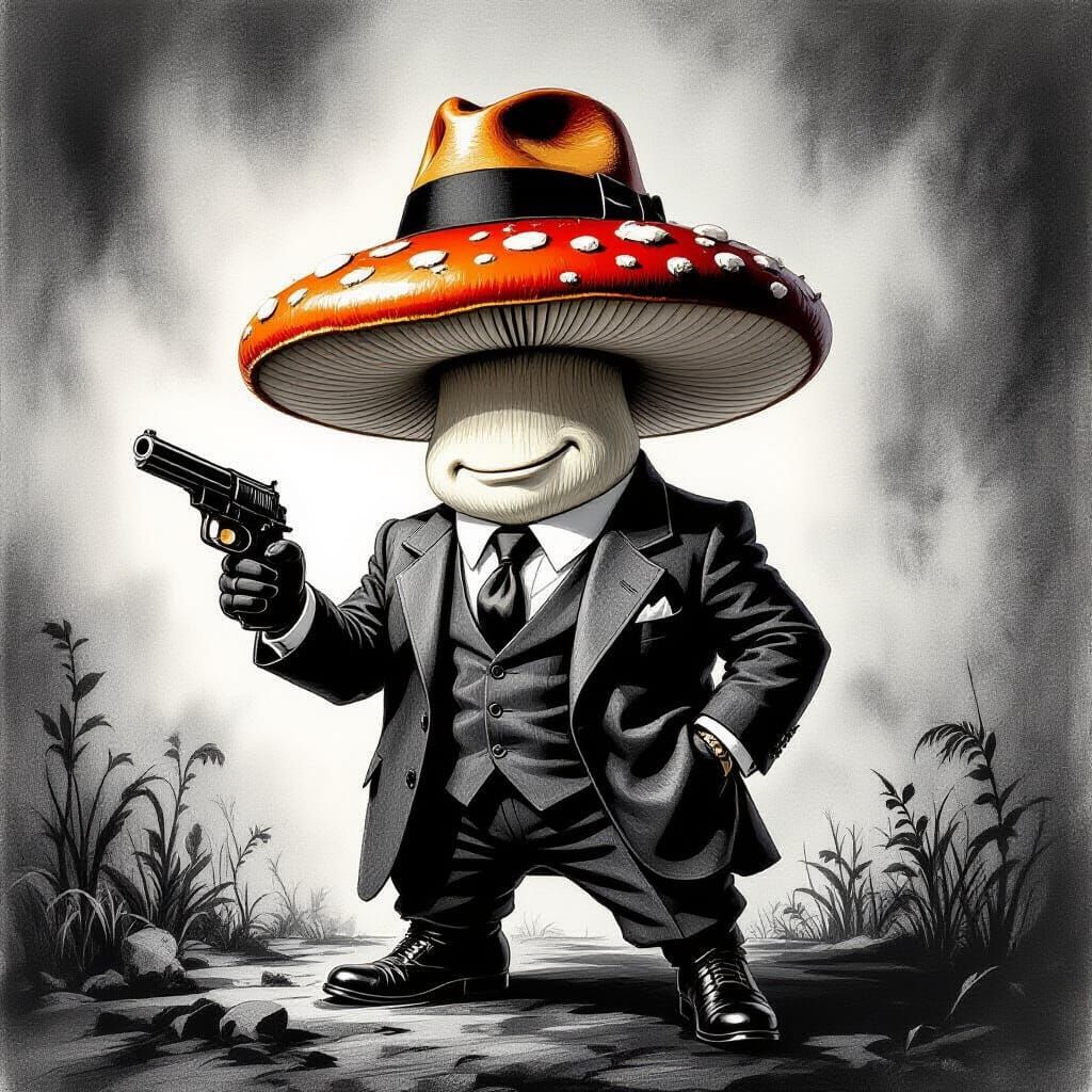 Mushroom Secret Agent in Film Noir Style