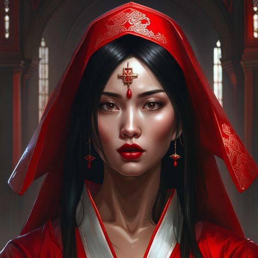 Beautiful Asian Nun Portrait with Volumetric Lighting