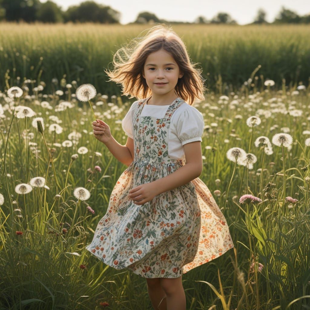 Whimsical Woodblock Dandelion Scene