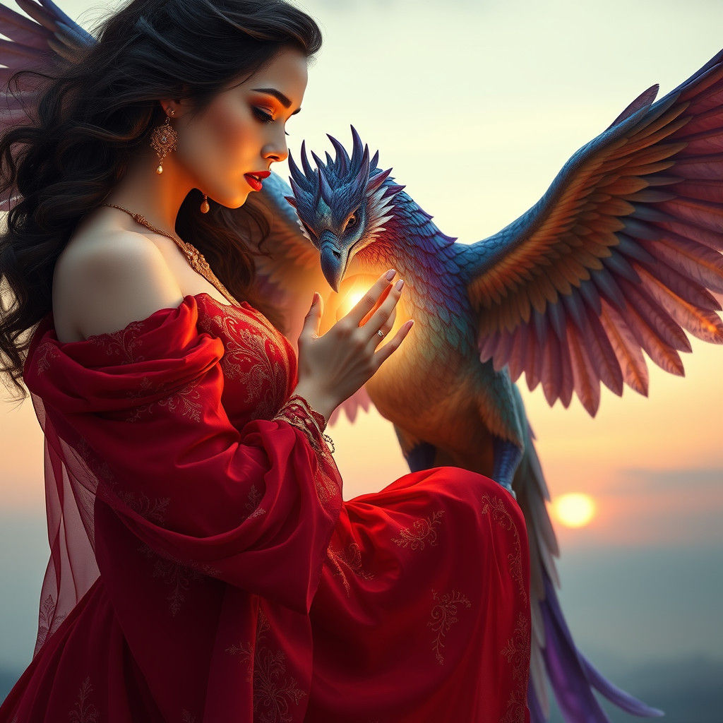 Woman and Griffin in Hyper-Realistic Digital Art