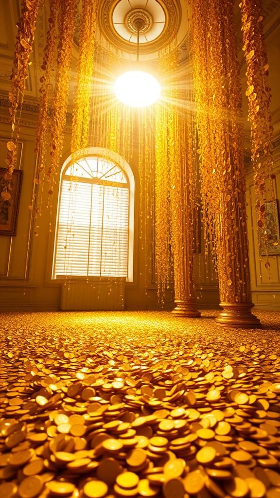 Luxurious Room Filled with Shower of Gold Coins