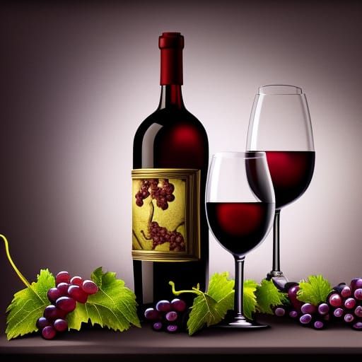 Wine Bottle, Glass, and Grapes Matte Painting