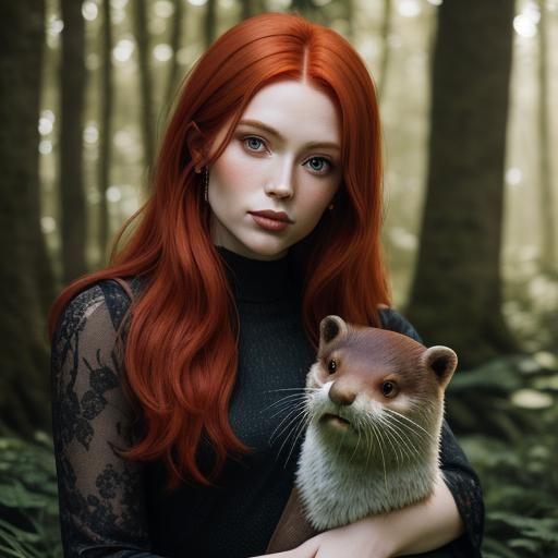 Redhead Witch Portrait with Otter Familiar