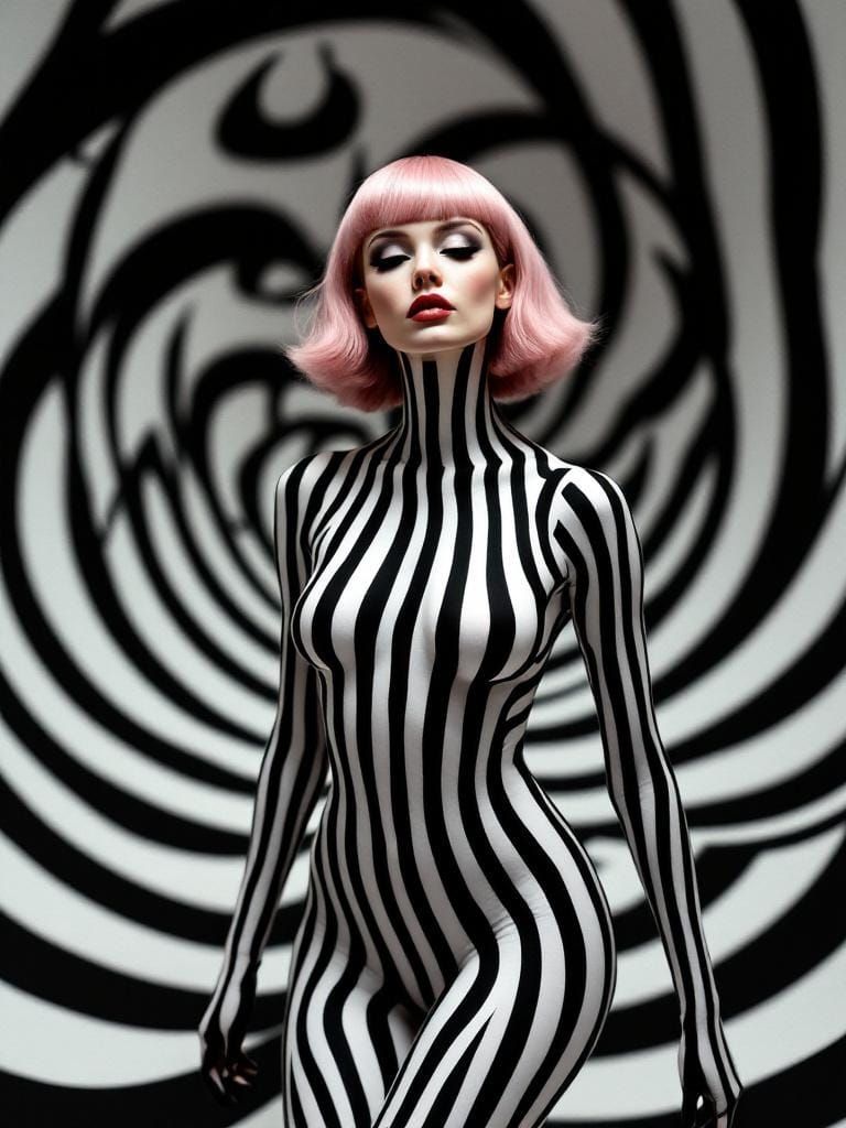 Optical Illusion Woman in Style of Victor Vasarely