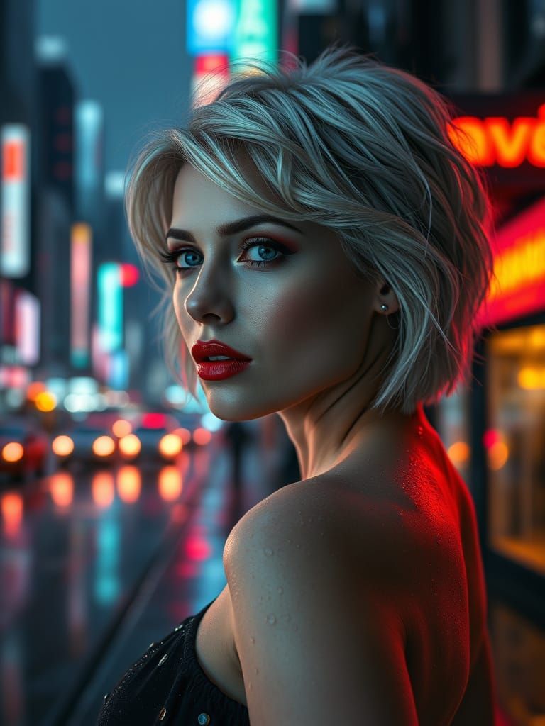 Cyberpunk Goddess in Neon City