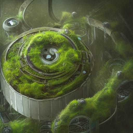 Overgrown Biomechanical City in Post-Apocalyptic Future