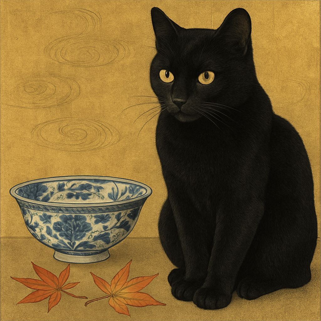 Japanese Woodblock Print of a Black Cat