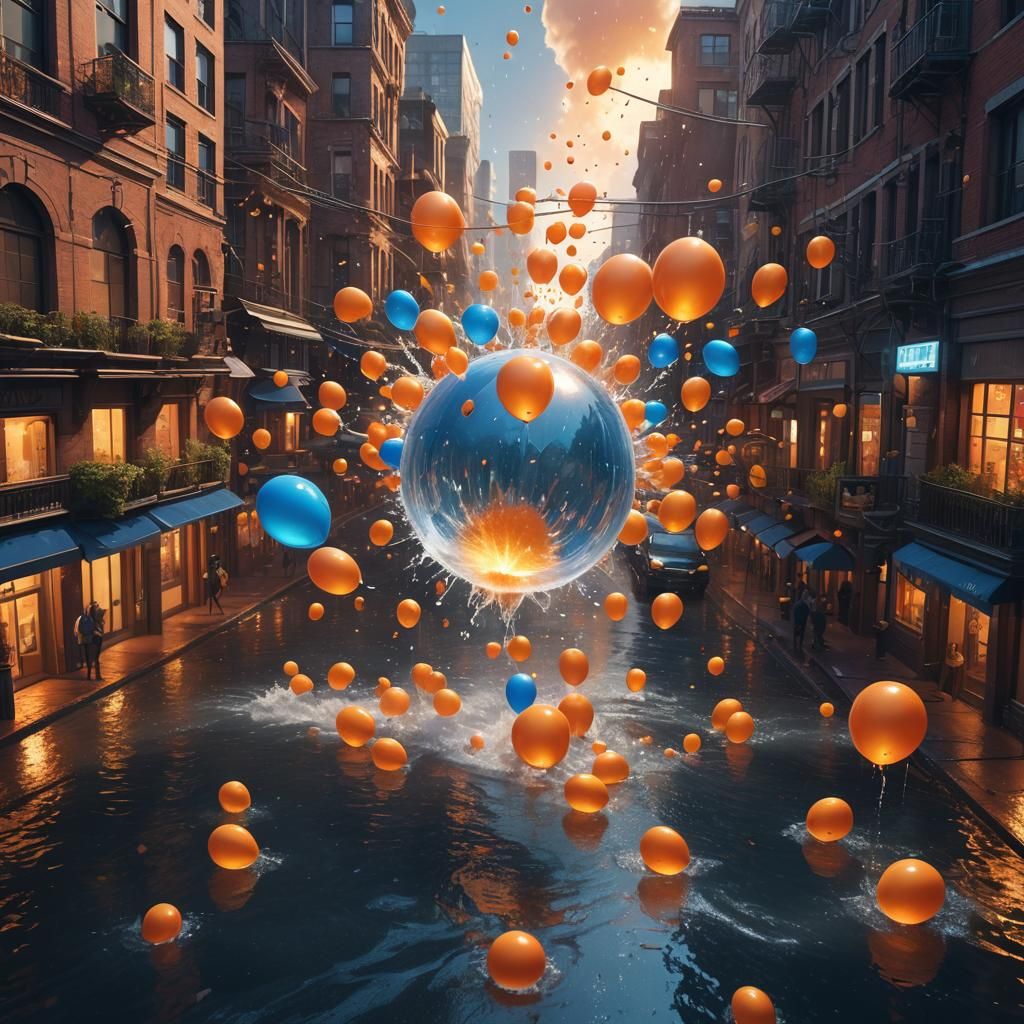 City Flooded by Bursting Water Balloon