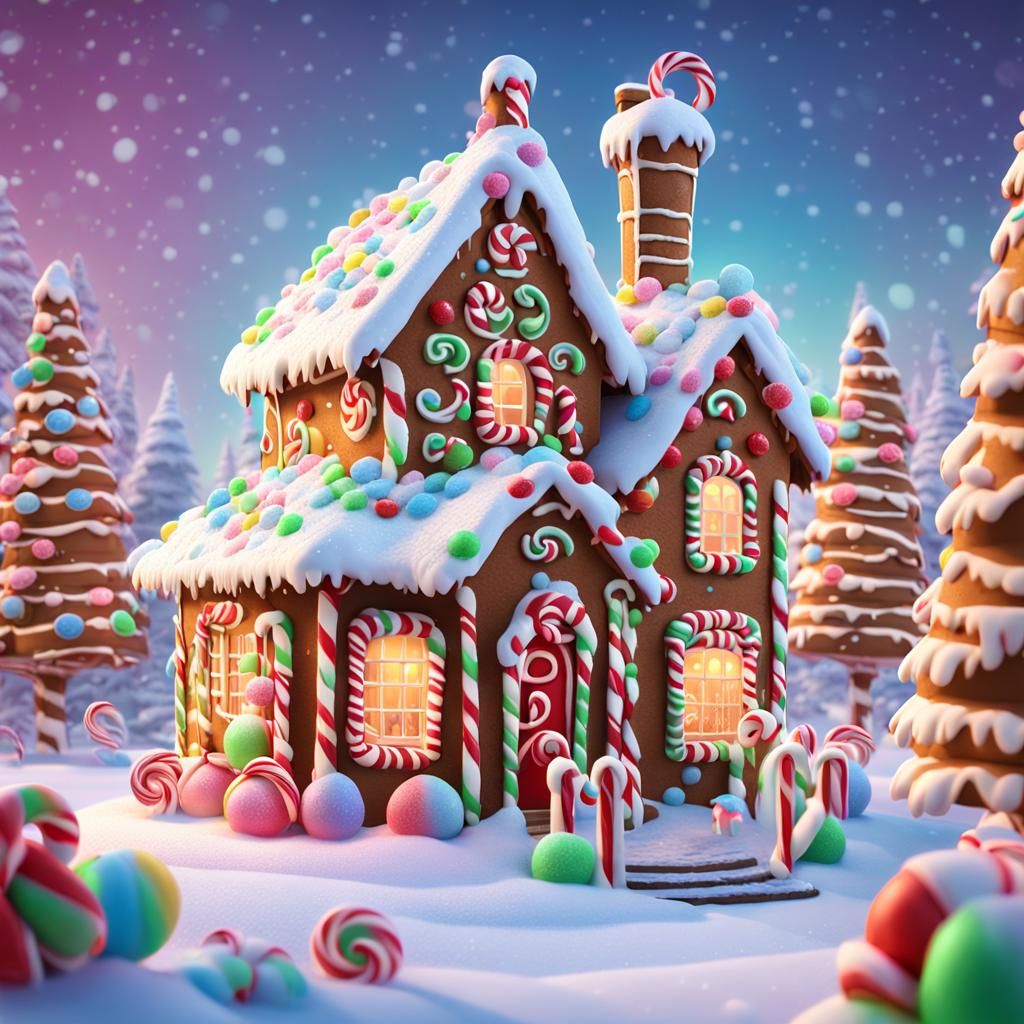 Gingerbread House in Winter Wonderland: 3D Digital Art