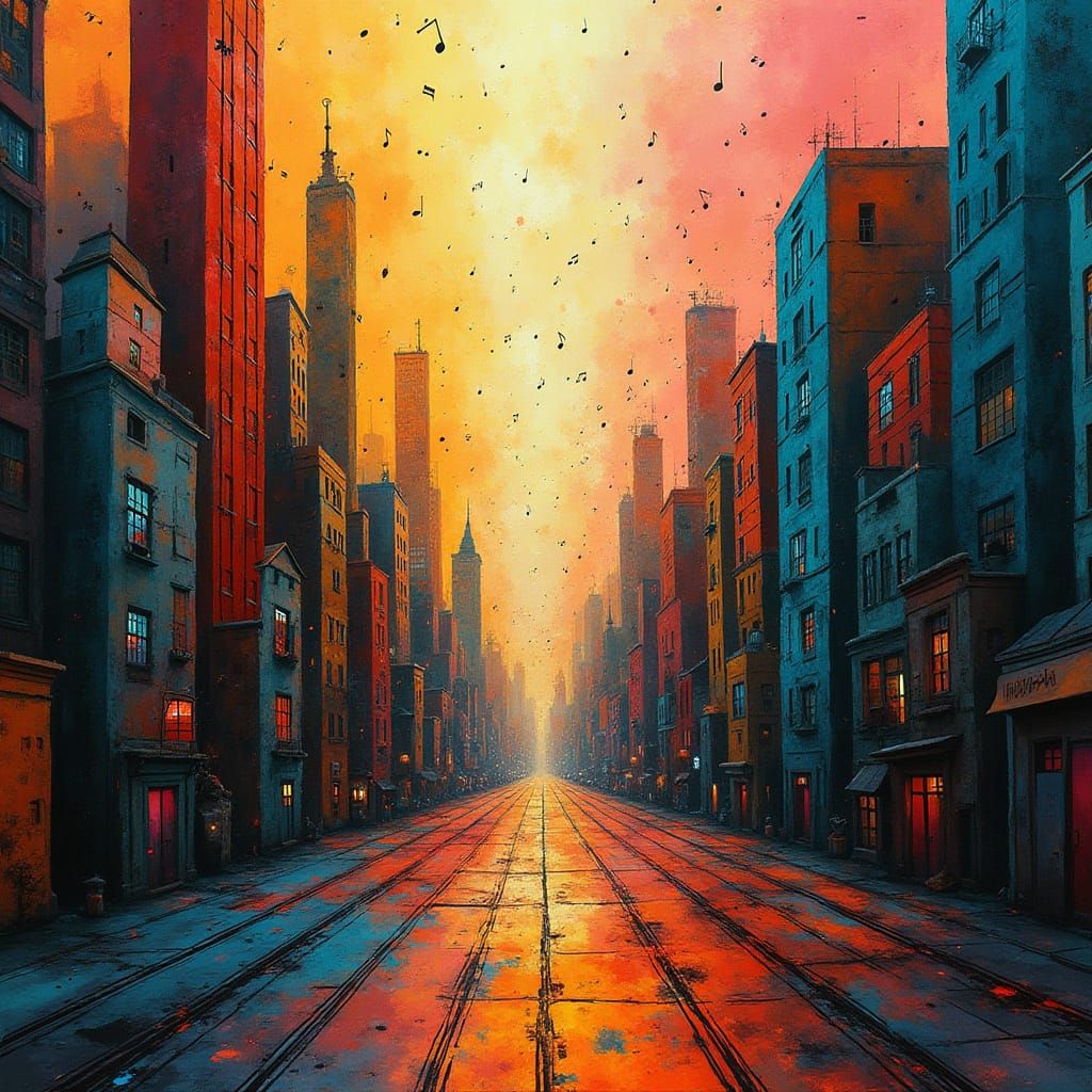 Abstract Cityscape of Music and Color