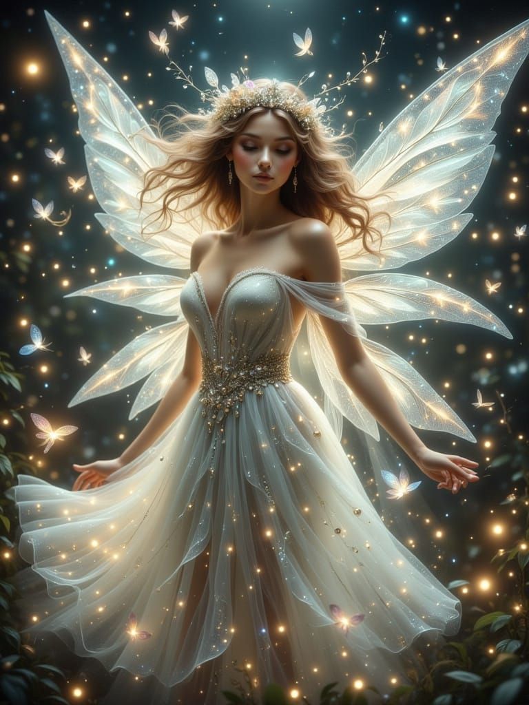Enchanting Fairy with Dreamy Wings in Ethereal Lights