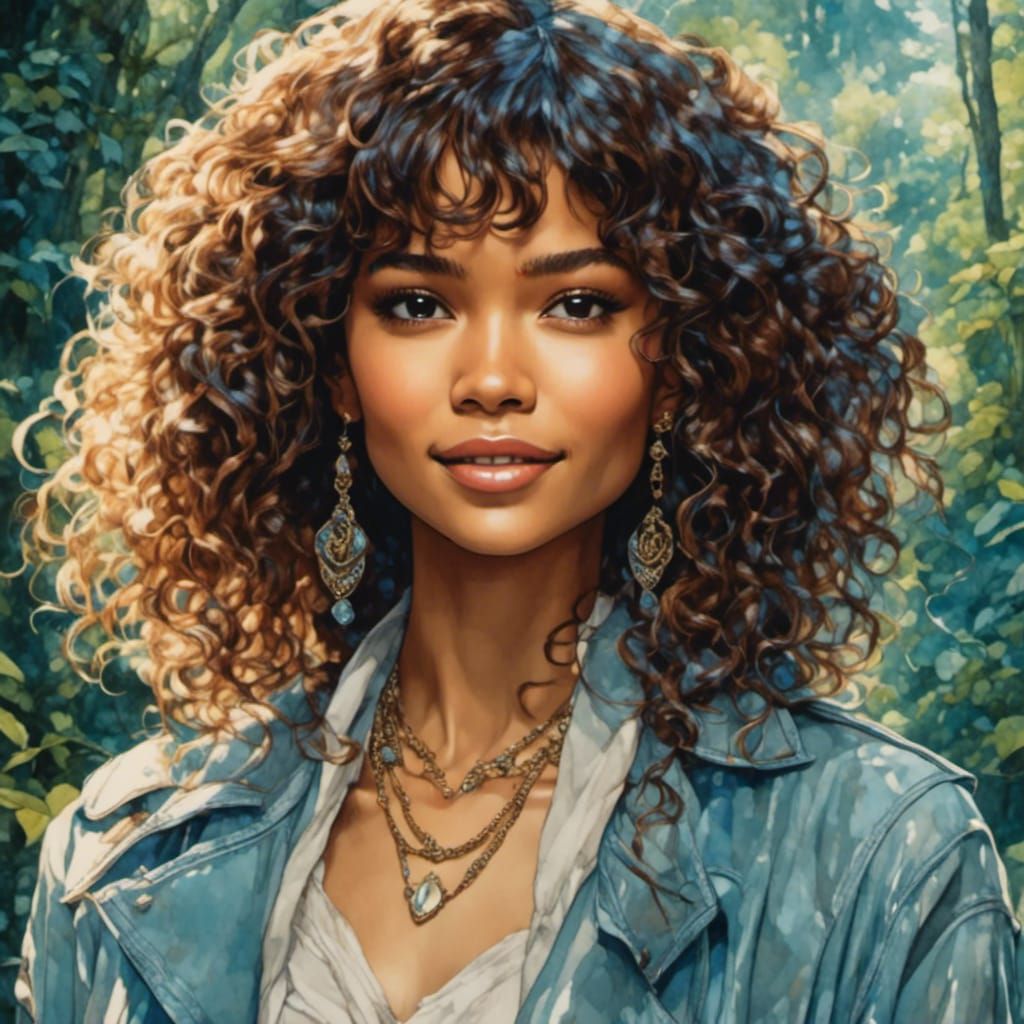 Zendaya Portrait in Forest with Muted Tones