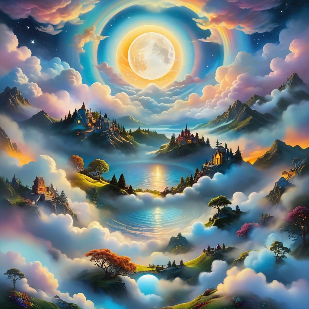 Surreal Cosmic Dreamscape: Full Moon Rising