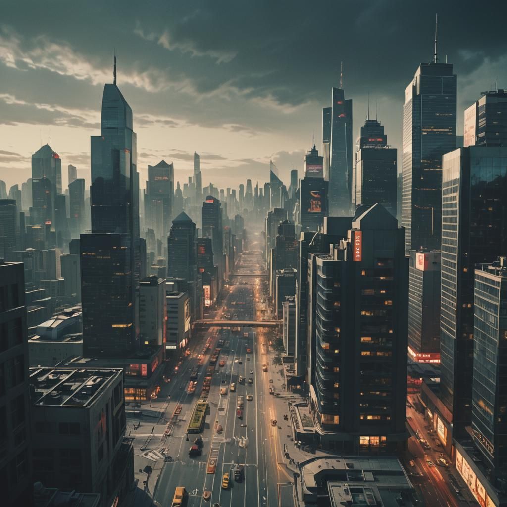 Dramatic Cinematic Still of a Futuristic City