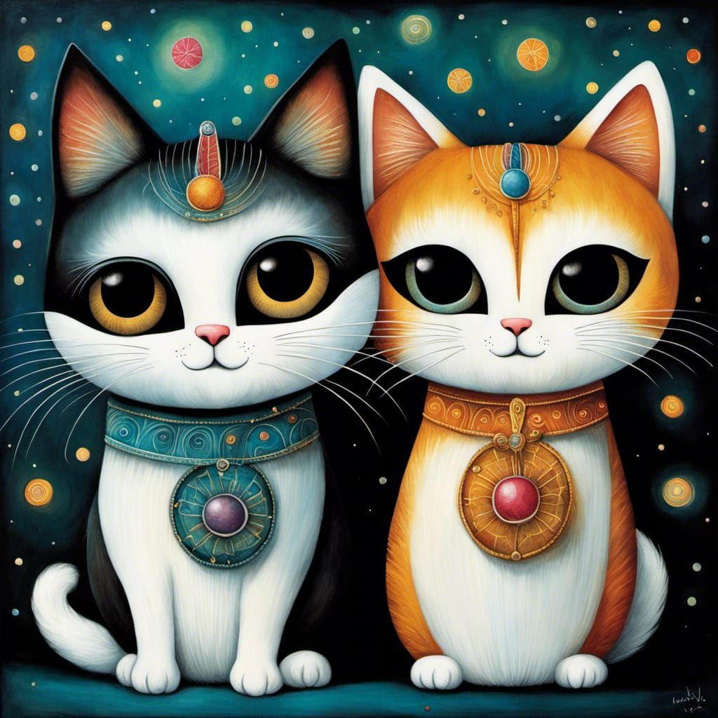 Two Happy Cats in Surrealist Style