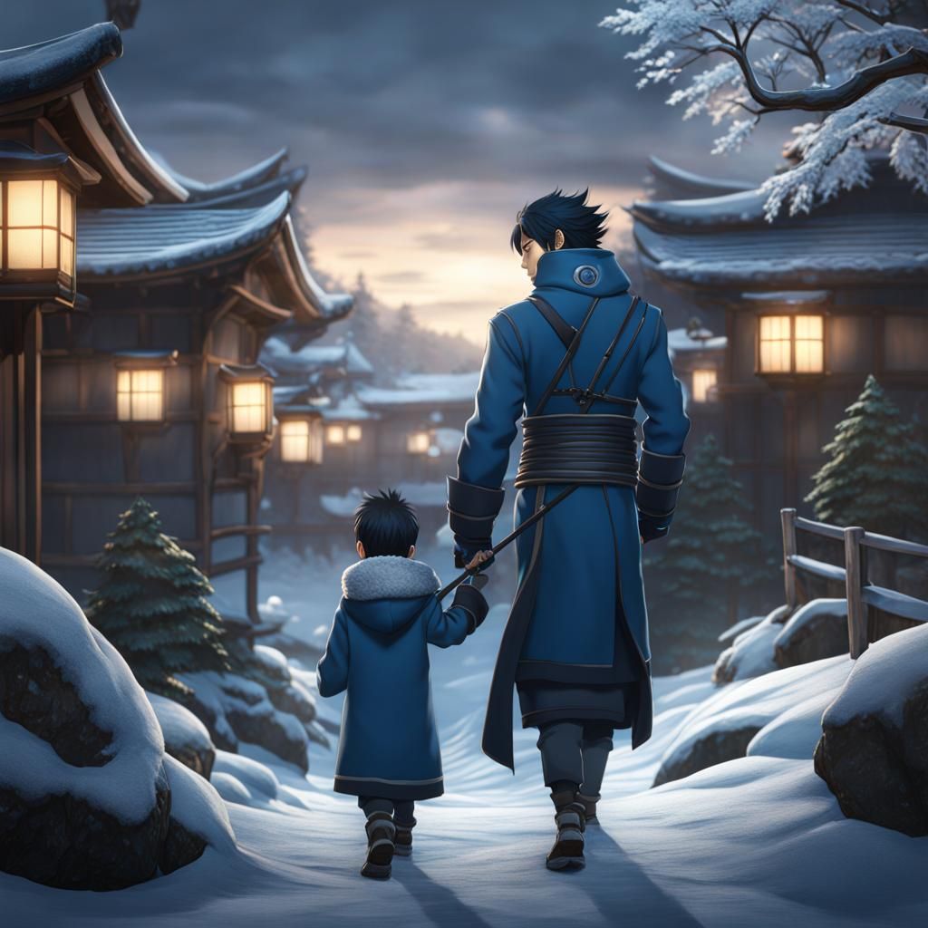 Shisui Uchiha with Child: Detailed Matte Painting