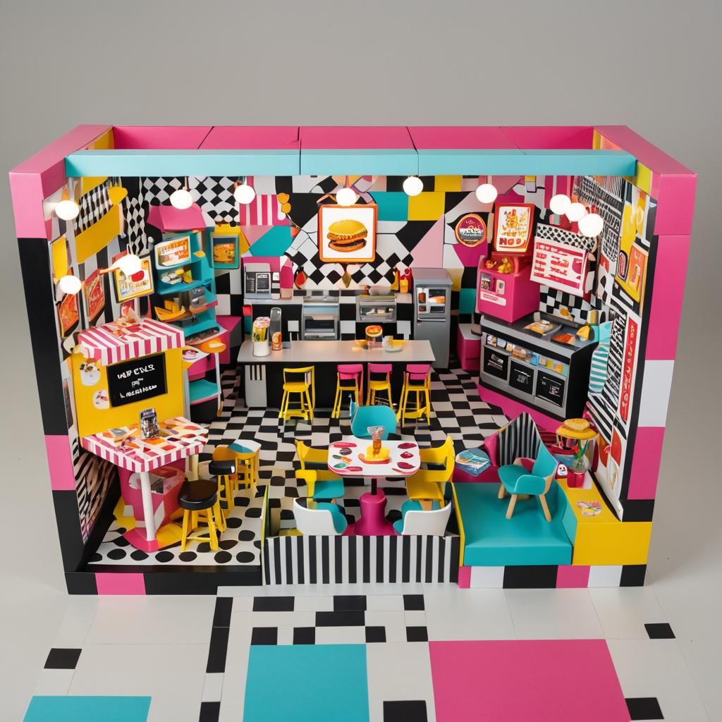 Vibrant Retro-Futuristic Fast Food Playset