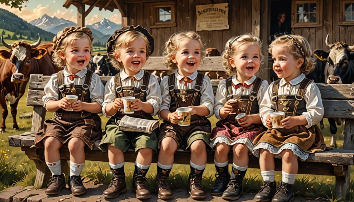 German Babies in Lederhosen: Detailed Digital Painting
