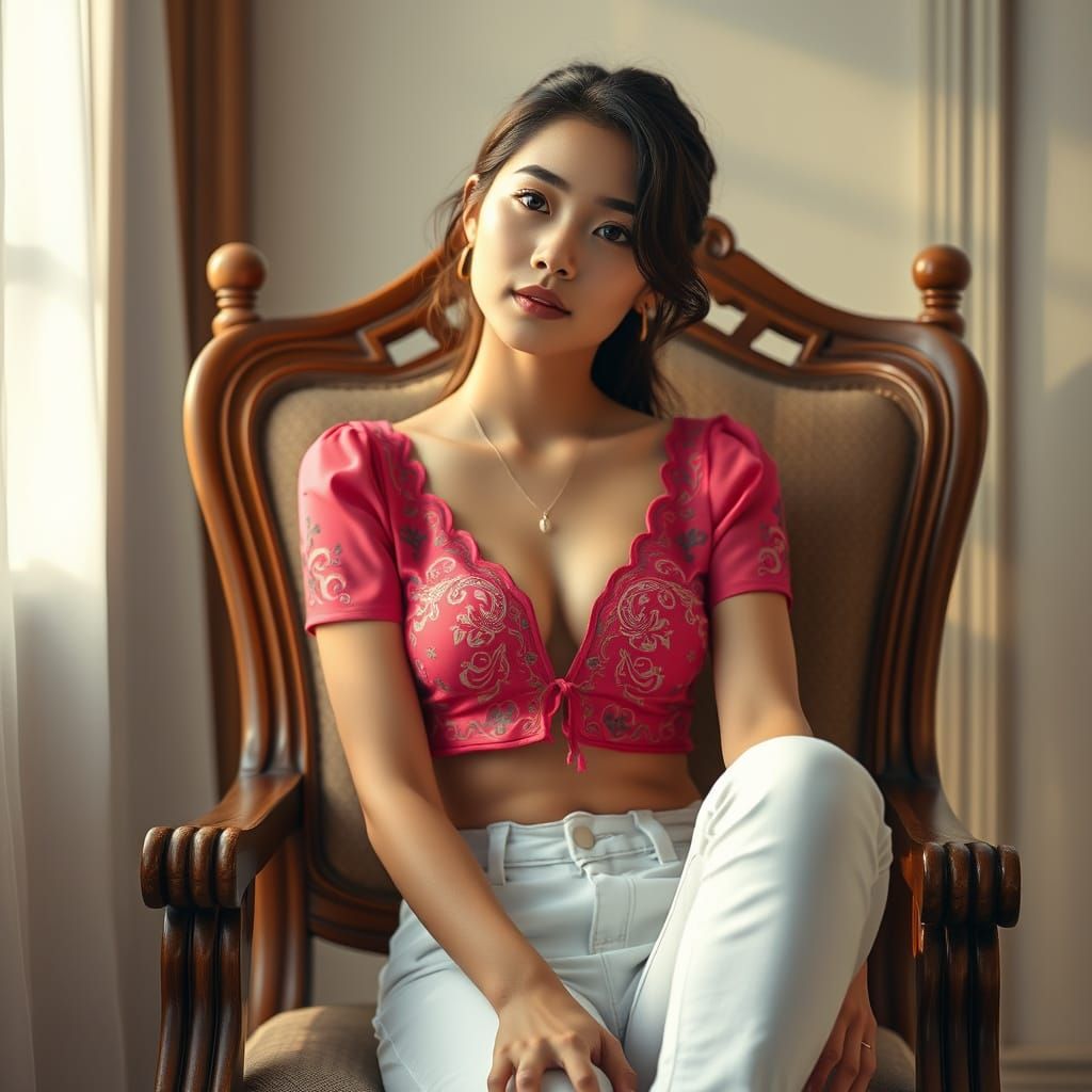 Photorealistic Portrait of Woman in Floral Crop Top