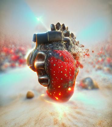 Exploding Strawberry Hand Grenade in 3D Render Style