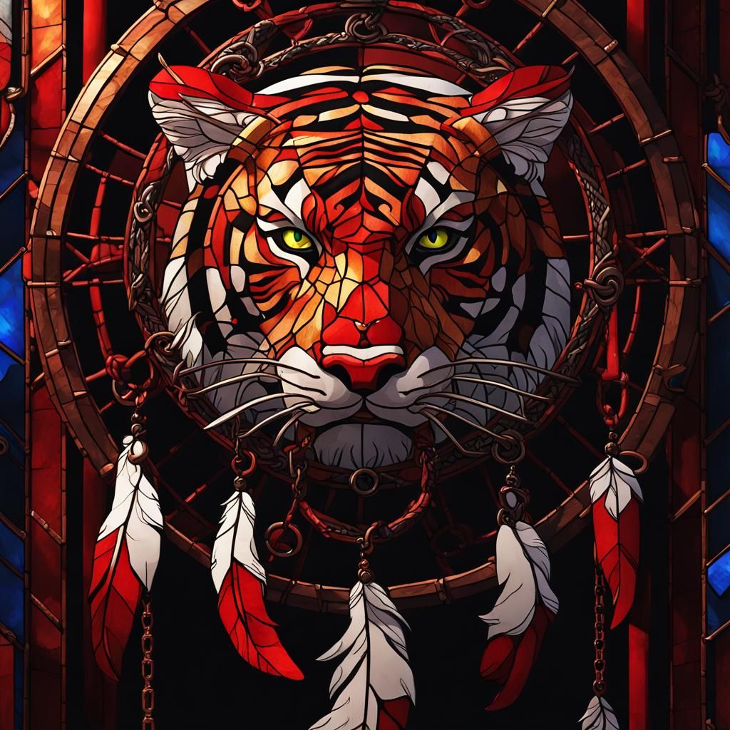3D Stained Glass Dream Catcher with Tiger