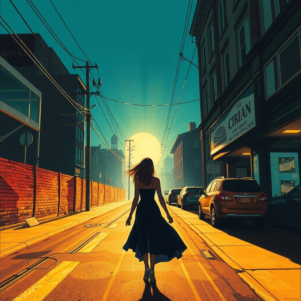 Dramatic Street Scene with Bold Lighting and Color