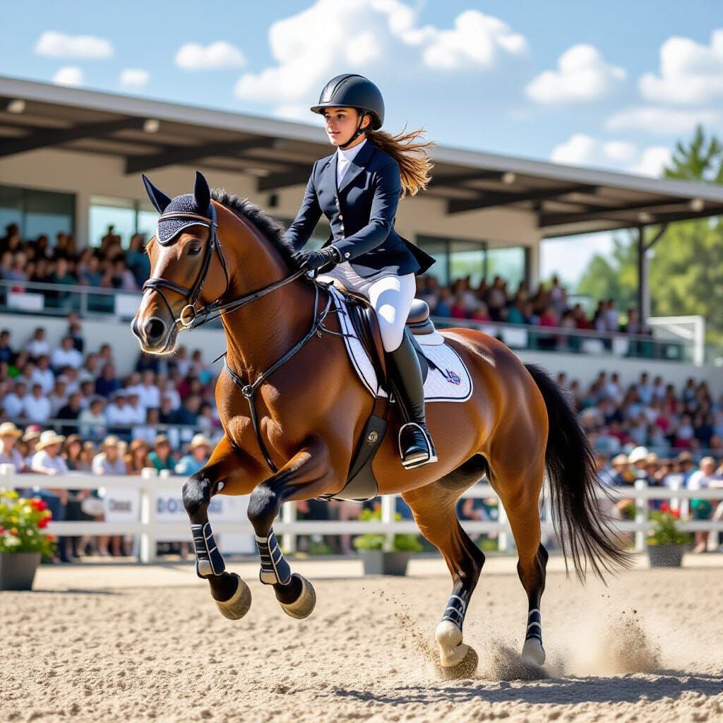 Girl Jumps Horse in Equestrian Show