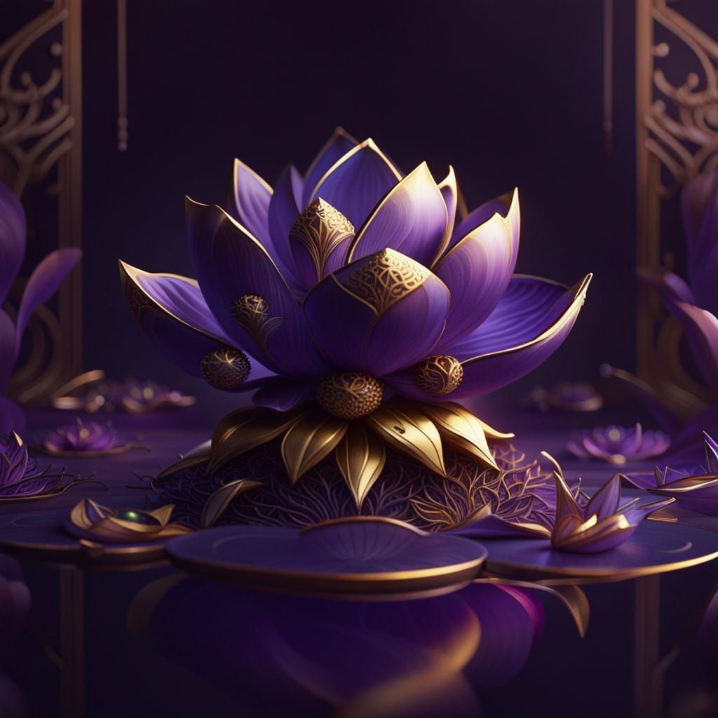 Ornate Jewel Lotus Flower in Purple and Gold