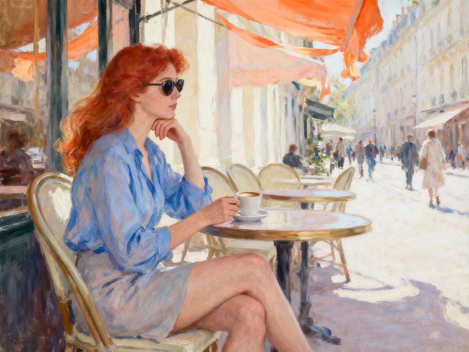 Impressionist Woman Enjoying Coffee in Soft Light