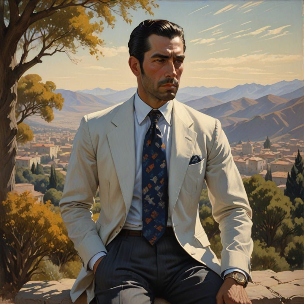 1920s Spanish-Chilean Gentleman in Santiago de Chile Landsca...