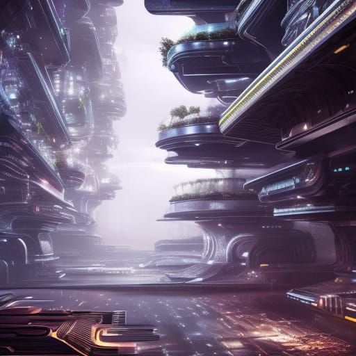 Futuristic City Plants in Digital Matte Painting Style
