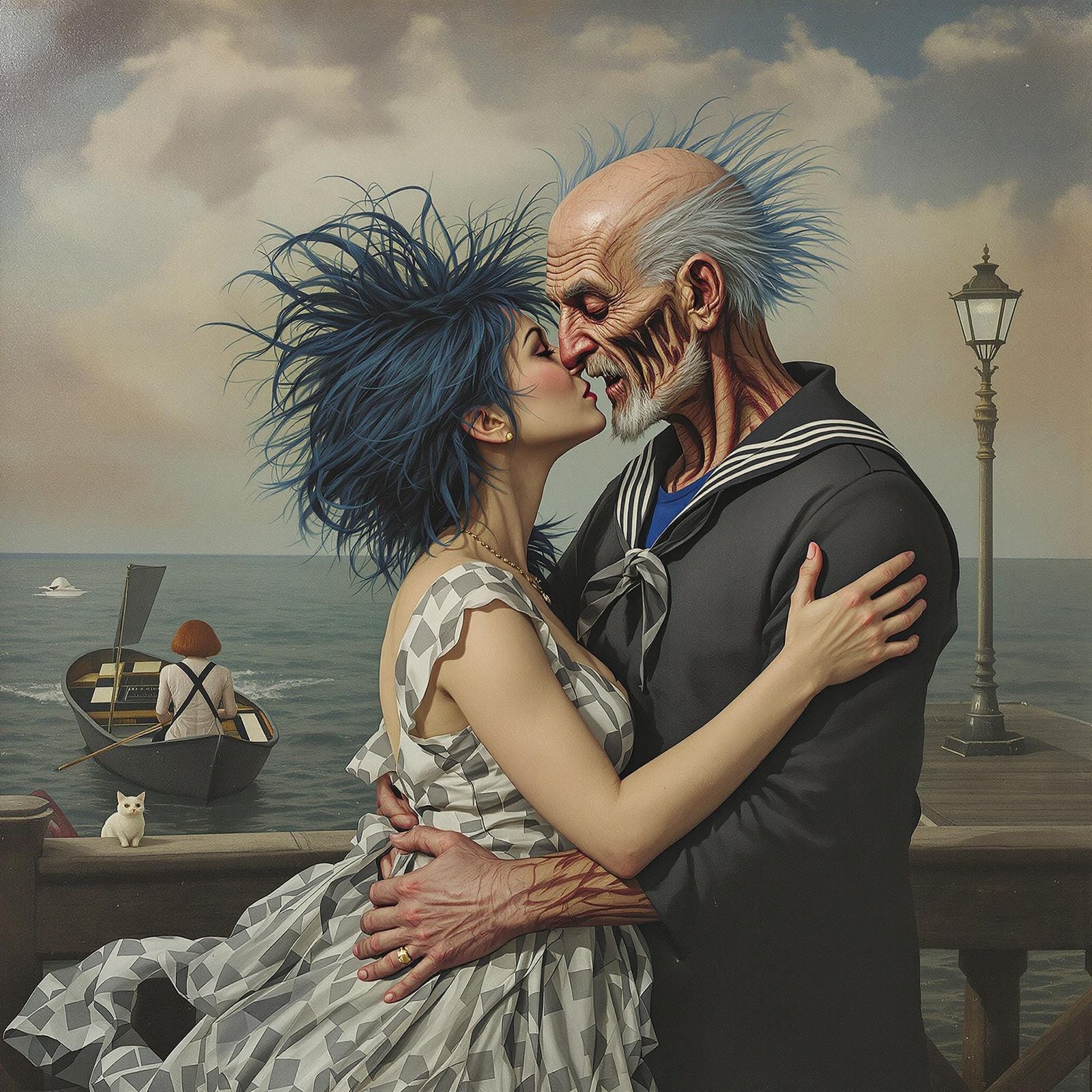 Surreal Embrace in a Dreamlike Setting