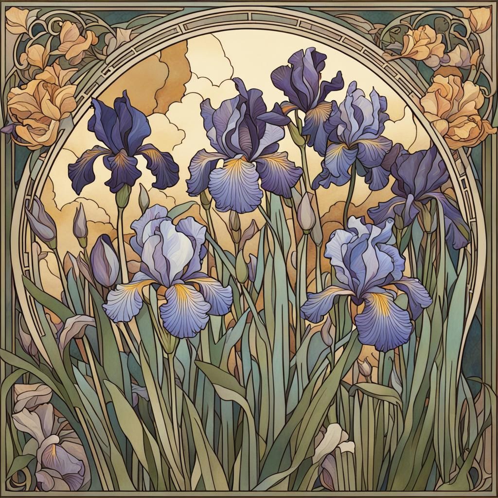 Irises in Art Nouveau Style