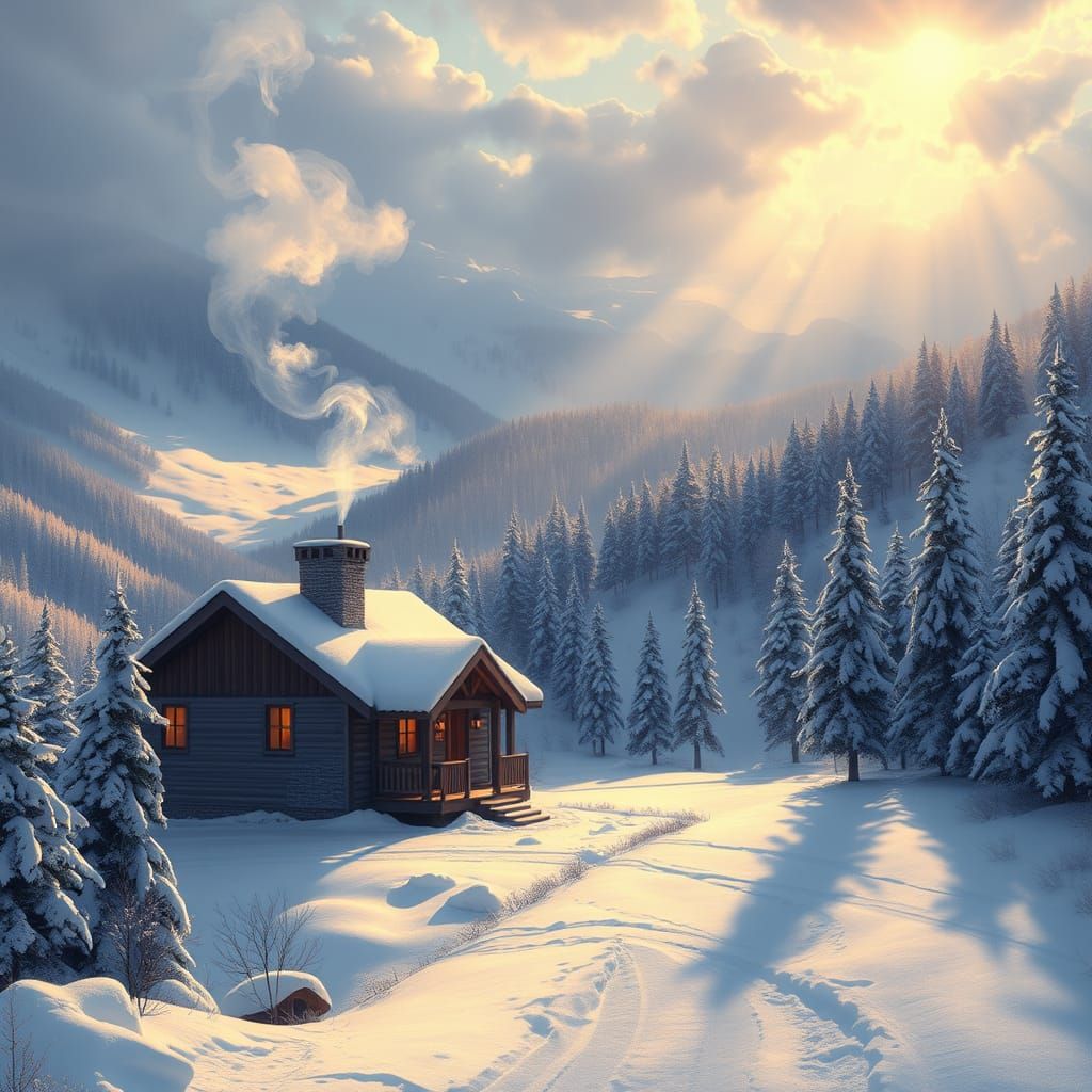 Cozy Winter Scene in a Snowy Valley