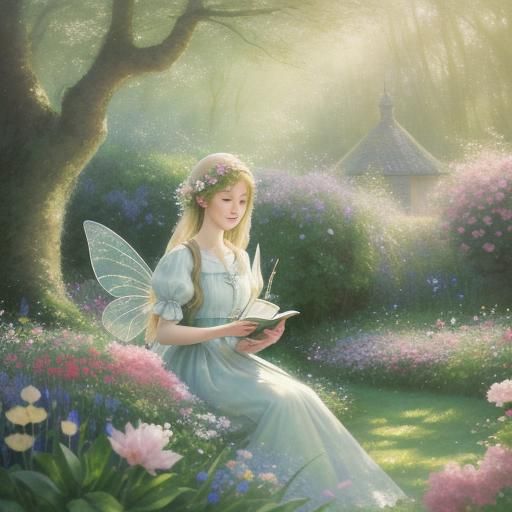 Fairy Writing in Diary: Whimsical Impressionism